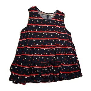LuLaRoe ELIANA Womens 3XL Tiered Babydoll Sleeveless Floral Stripe Navy Red NWT